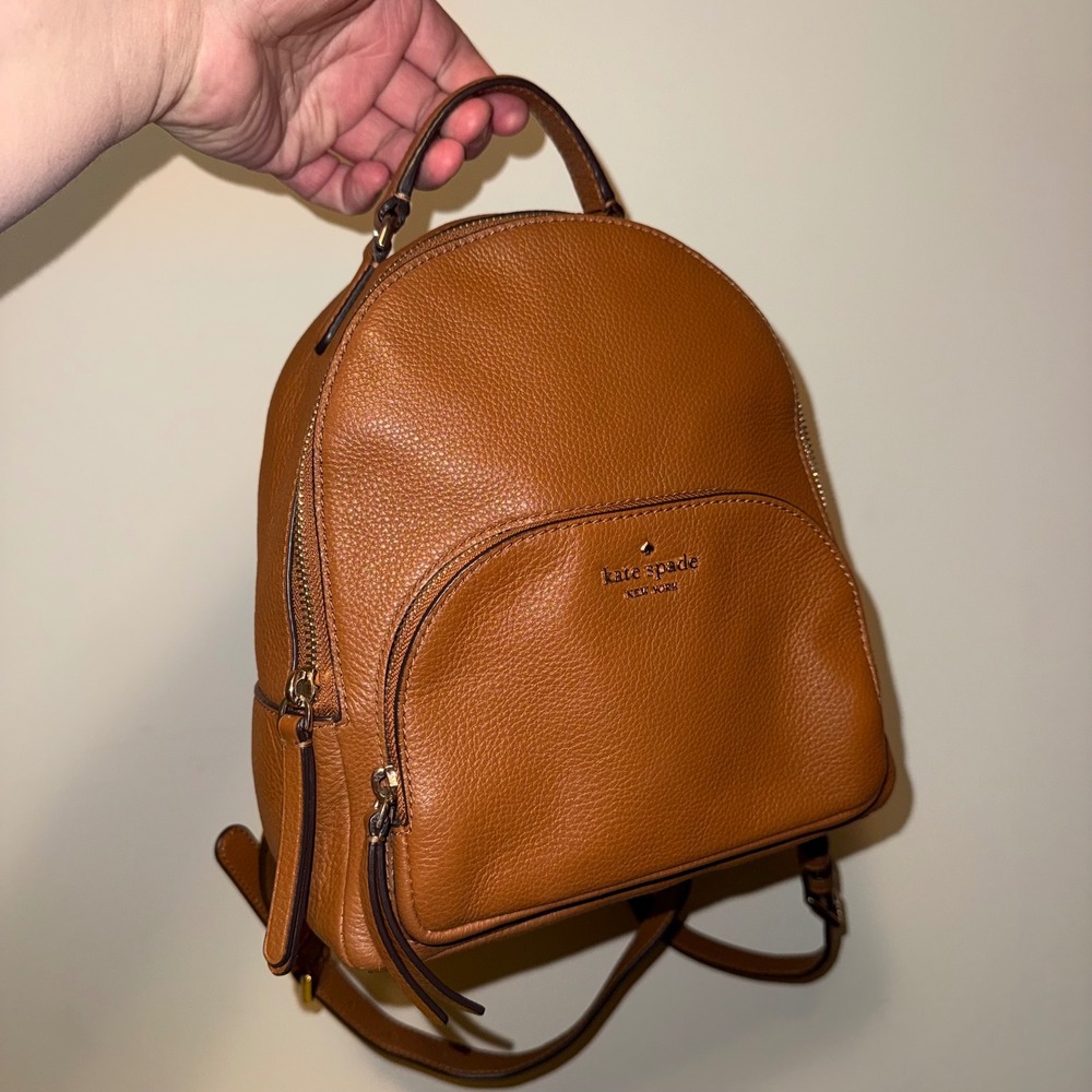 Kate Spade Jackson Medium Leather Backpack Brown Pebbled Leather Gold Tone